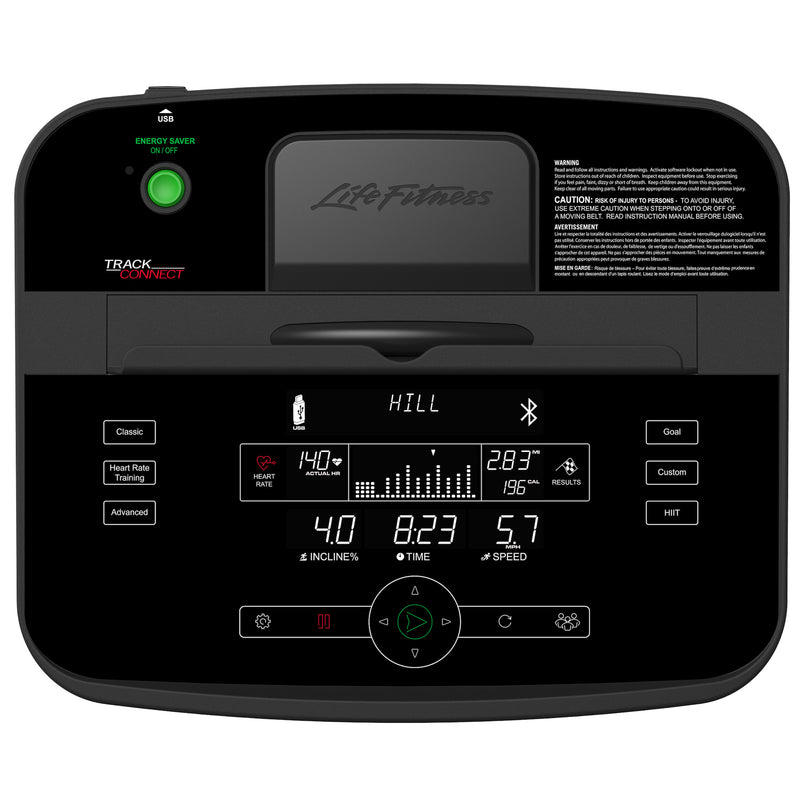 Close up image of th Track Connect console from the Life Fitness E5 Cross Trainer. Fitness Options. Nottingham's leading fitness & gym equipment supplier.