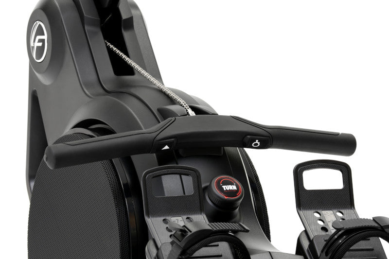 Close up image of the front of the Life Fitness TDT2.0 Performance Heat Rower showing the drawbar with controls set into the handle.  Fitness Options, Online Gym Equipment Supplier and Nottinghamshire Showroom
