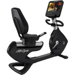 An image of the very stylish Life Fitness Platinum recumbent cycle with its hi tech SE3HD console/entertainment system. .  Fitness Options, Online Gym Equipment Supplier and Nottinghamshire Showroom