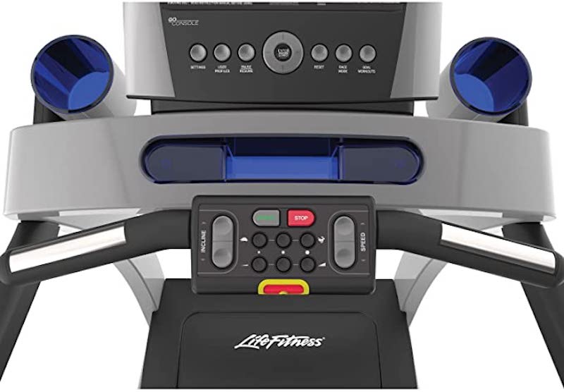 Image showing the two consoles on the Life Fitness T5 non folding treadmill.  Fitness Options. Nottingham's leading fitness & gym equipment supplier.