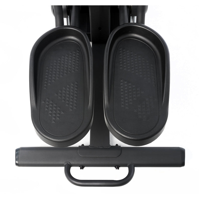 Close up of an overhead view of the cushioned foot pedals and rear handle that is used to lift up the Sole CC81 onto its transport wheels. Fitness Options, Online Gym Equipment Supplier and Nottinghamshire Showroom