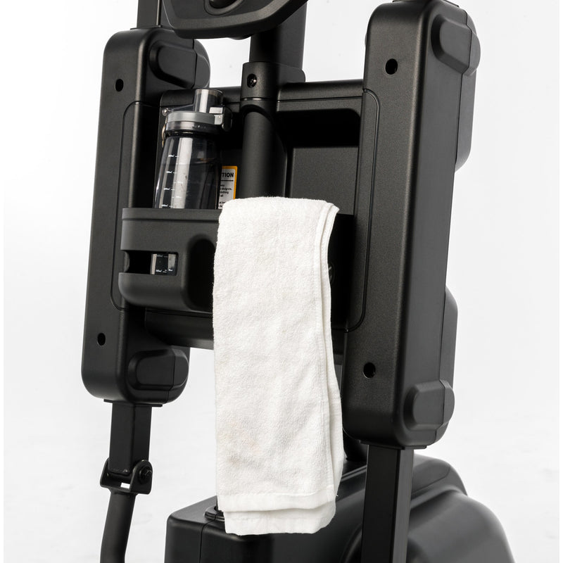 Close up of a towel hanging on the towel holder of the Sole CC81 Climber. Fitness Options, Online Gym Equipment Supplier and Nottinghamshire Showroom