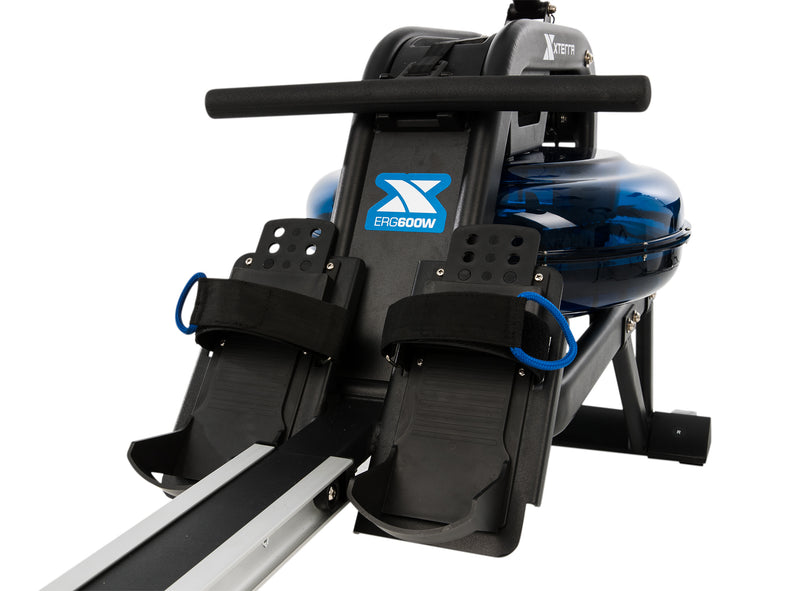 A close up image of the footplates on the Xterra ERG600W Rowing machine.  Fitness Options, Online Gym Equipment Supplier and Nottinghamshire Showroom